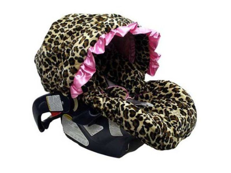 Baby Bella Maya Infant Car Seat Cover in Leopard with Pink Lining